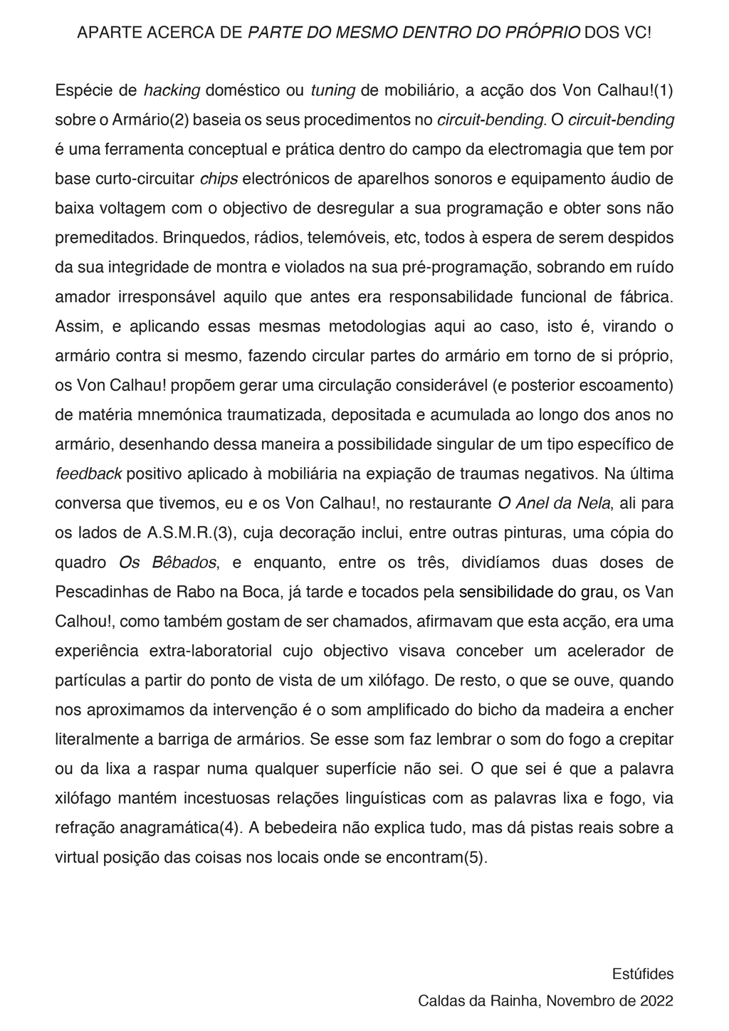 Folha de sala Von Calhau!